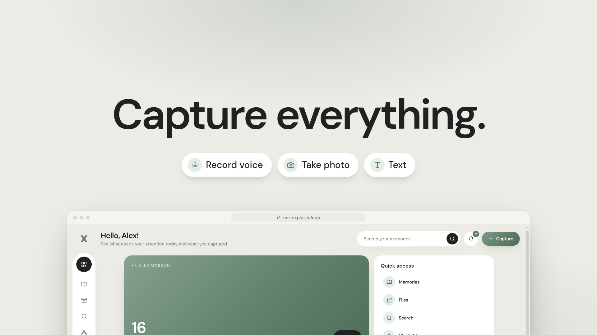CortexPlus demo: capture, organize into modes and get today’s highlights